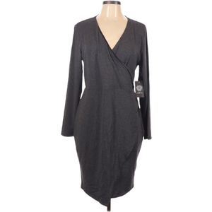 Vince‎ Camuto Faux Wrap Dress Size L Gray Long Sleeve V-Neck Knee Length NEW $99
